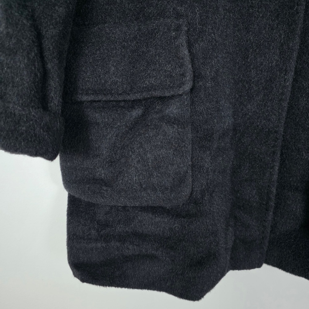 Cinzia Rocca due Italy Virgin Wool Coat Black Made Fuzzy Velvet - Picture 3 of 11